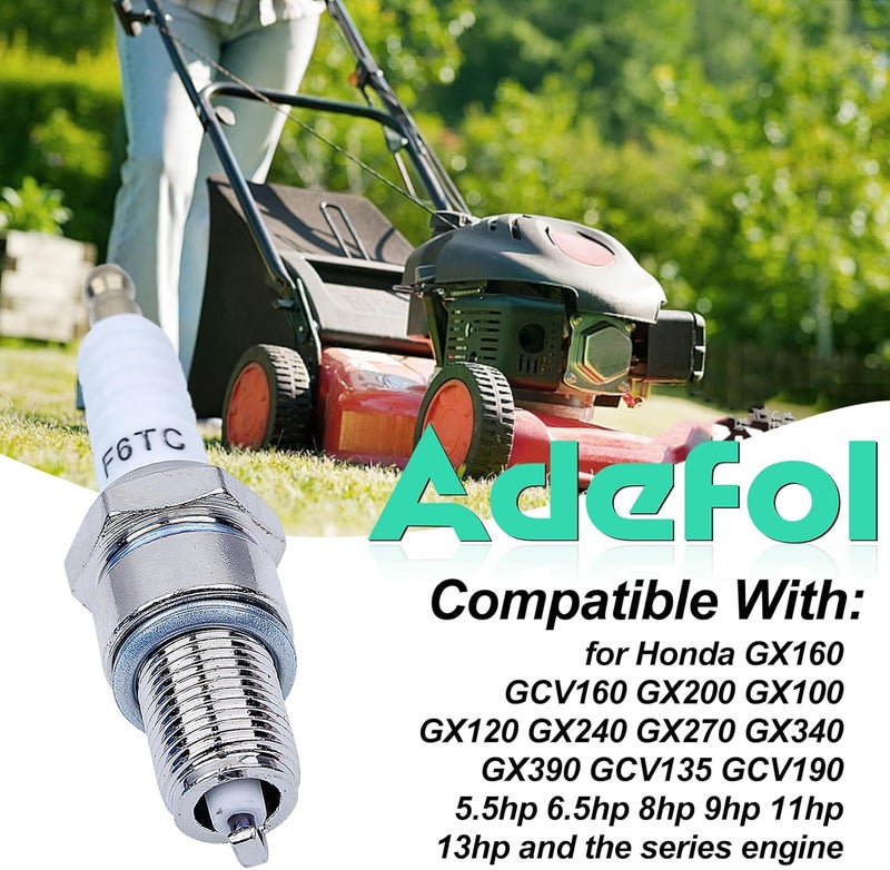 Adefol F6TC Spark Plugs for Honda GX160 GCV160 GX100 GX120 GX200 GX240 GX270 GX340 GX390 Series Lawnmower Engine Sparkplug， F6TC Spark Plug for NGK BP6ES and for Champion N9YC, (10 Pack F6TC Spark Plug) - Image 2